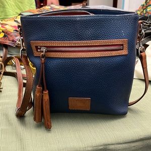 Vintage DOONEY & BOURKE blue and 12x9 purse with brown accents and red interior